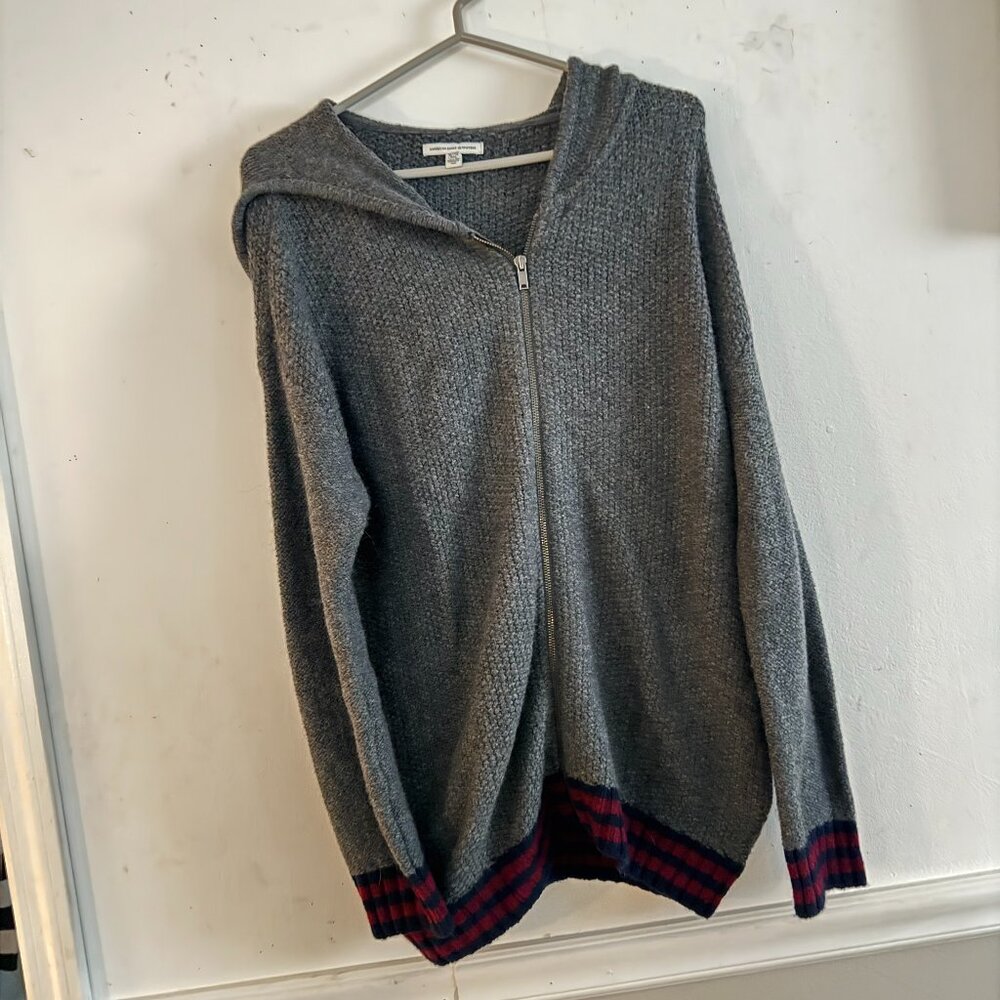 American Eagle Grey,Navy and Red stripes Long Sleeve Cardigan